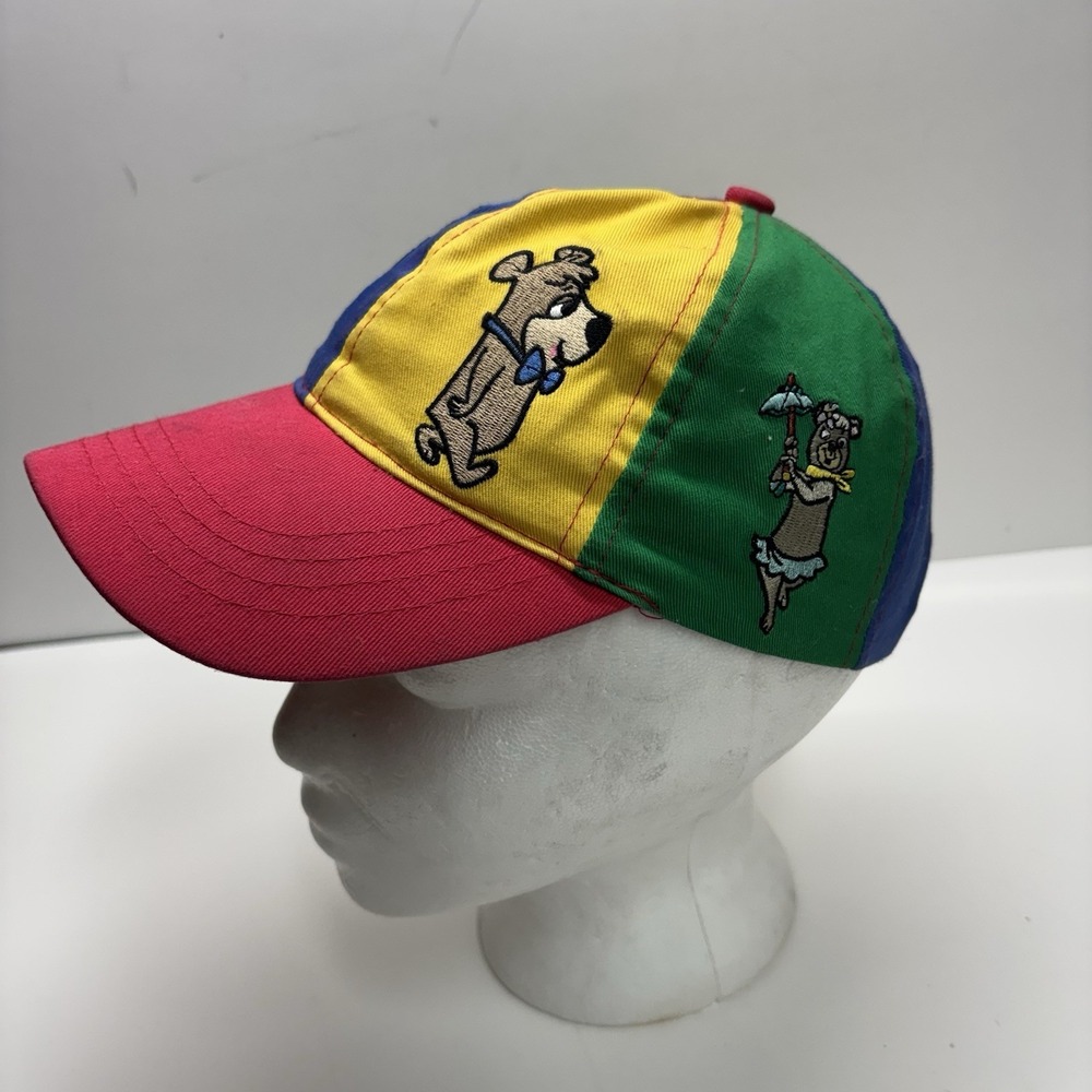 Vtg 90s Hanna Barbera Yogi Bear Wacky Races Multicolor Panel Snapback Hat Cap